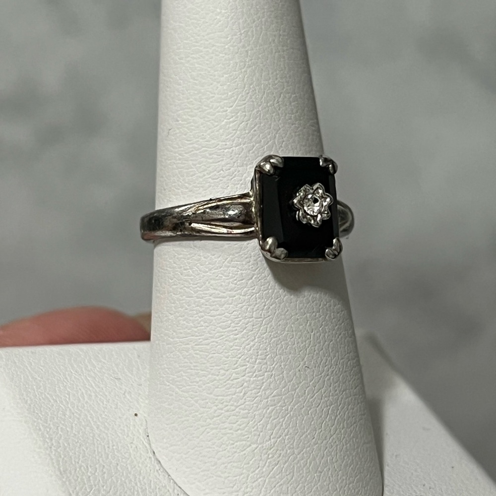 Black onyx art deco inspired sterling Silver Ring Size 8 - Picture 5 of 12